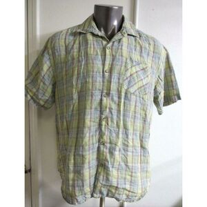 TOMMY BAHAMA PLAID BUTTON‎ FRONT SHIRT 100% LINEN GREEN MULTICOLOR SIZE MENS L